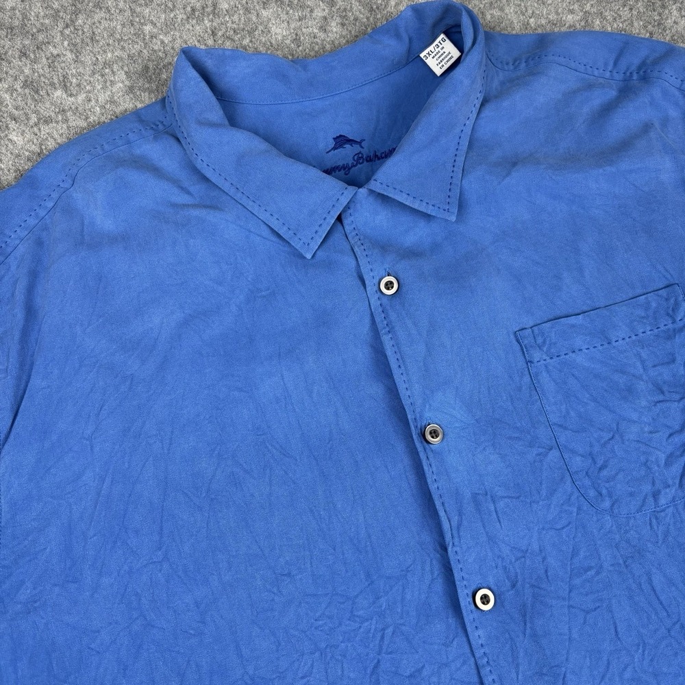 Tommy Bahama Shirt Men's 3XL Blue 100% Silk Camp Casual Button Up Aloha Resort